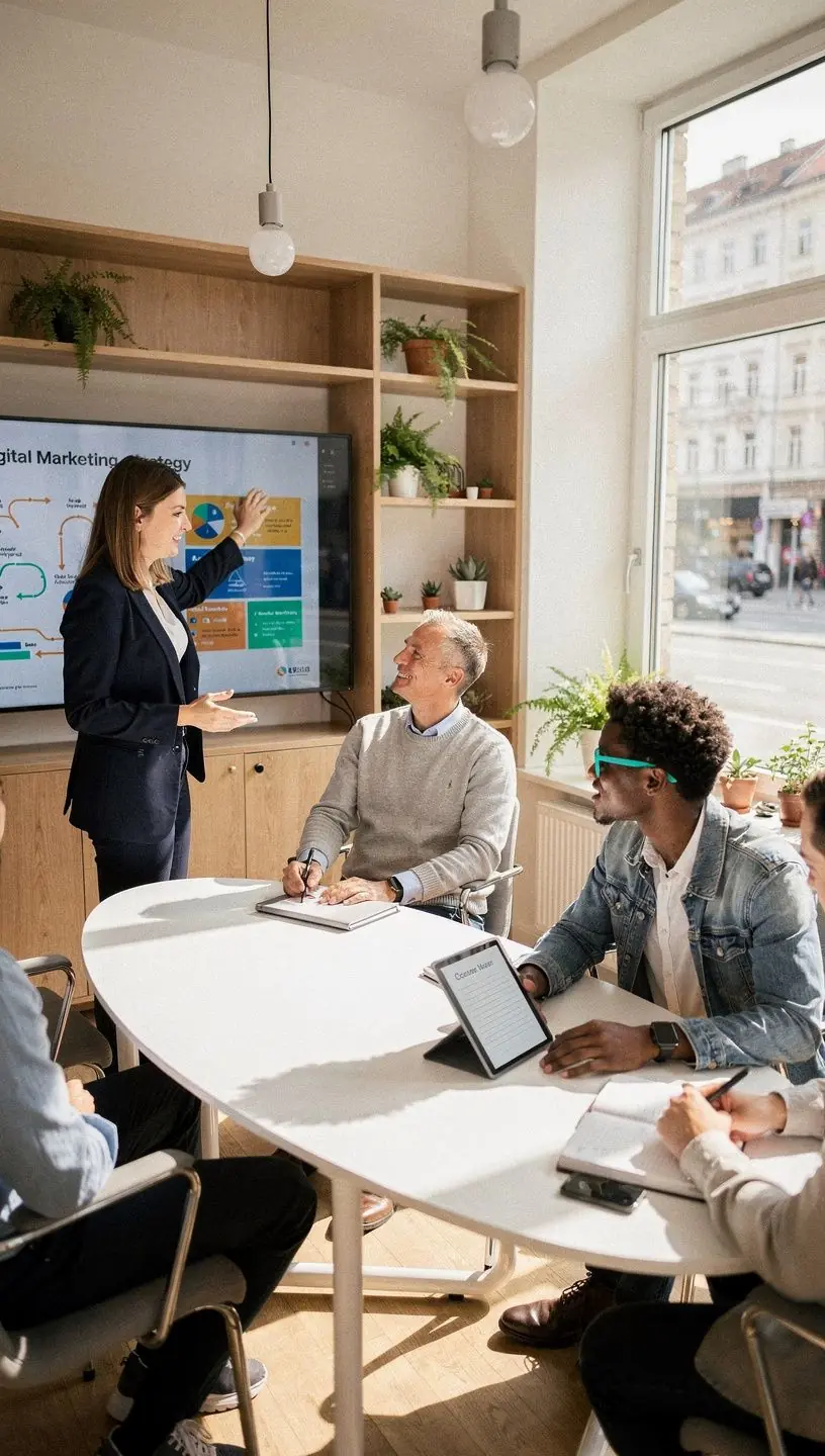 Eine Gruppe von Menschen, die in einem virtuellen Klassenzimmer an einem Webinar teilnehmen.